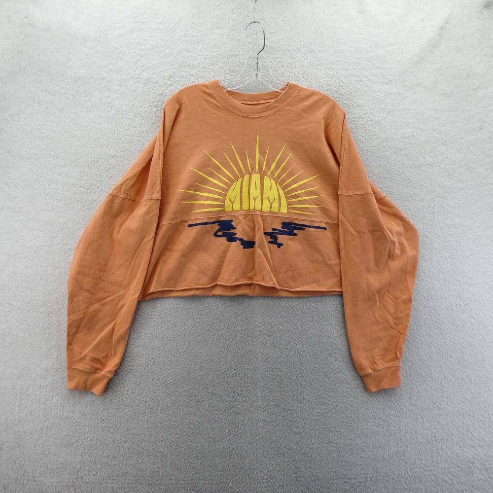 Spirit Jersey Miami Womens Medium Cropped Long Sleeve Shirt Orange Sun Graphic
